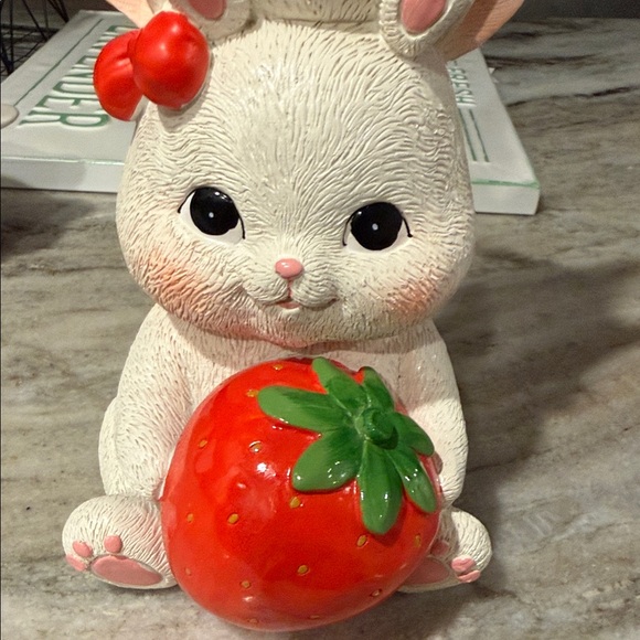 Stacked Bunny Figurine Holding Strawberries - White with Red Accents - Picture 5 of 5